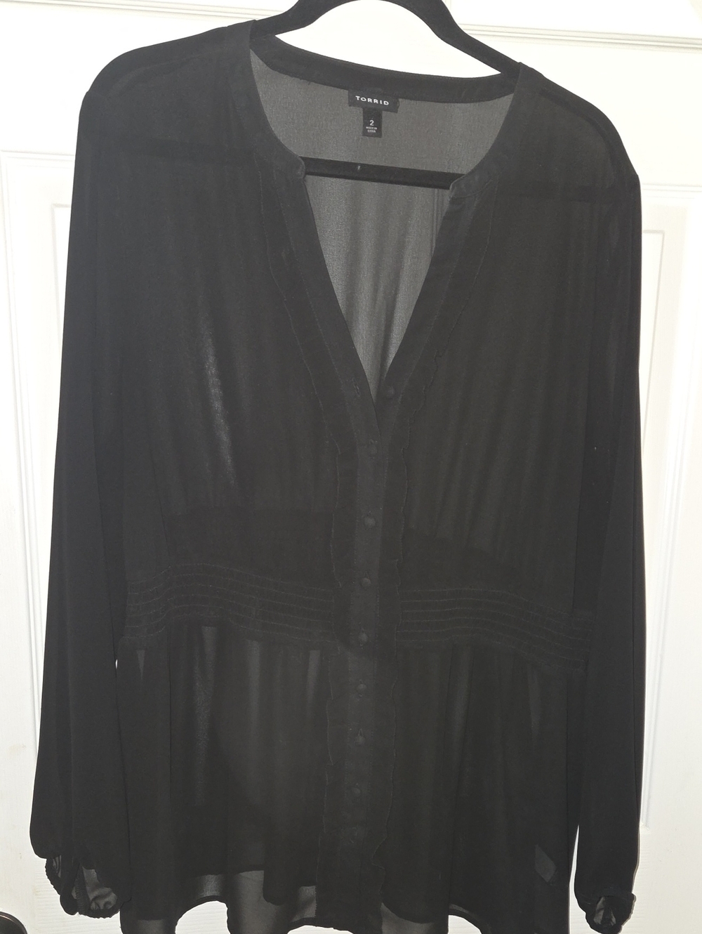 Torrid Black Sheer V-Neck Button Blouse - Size 2